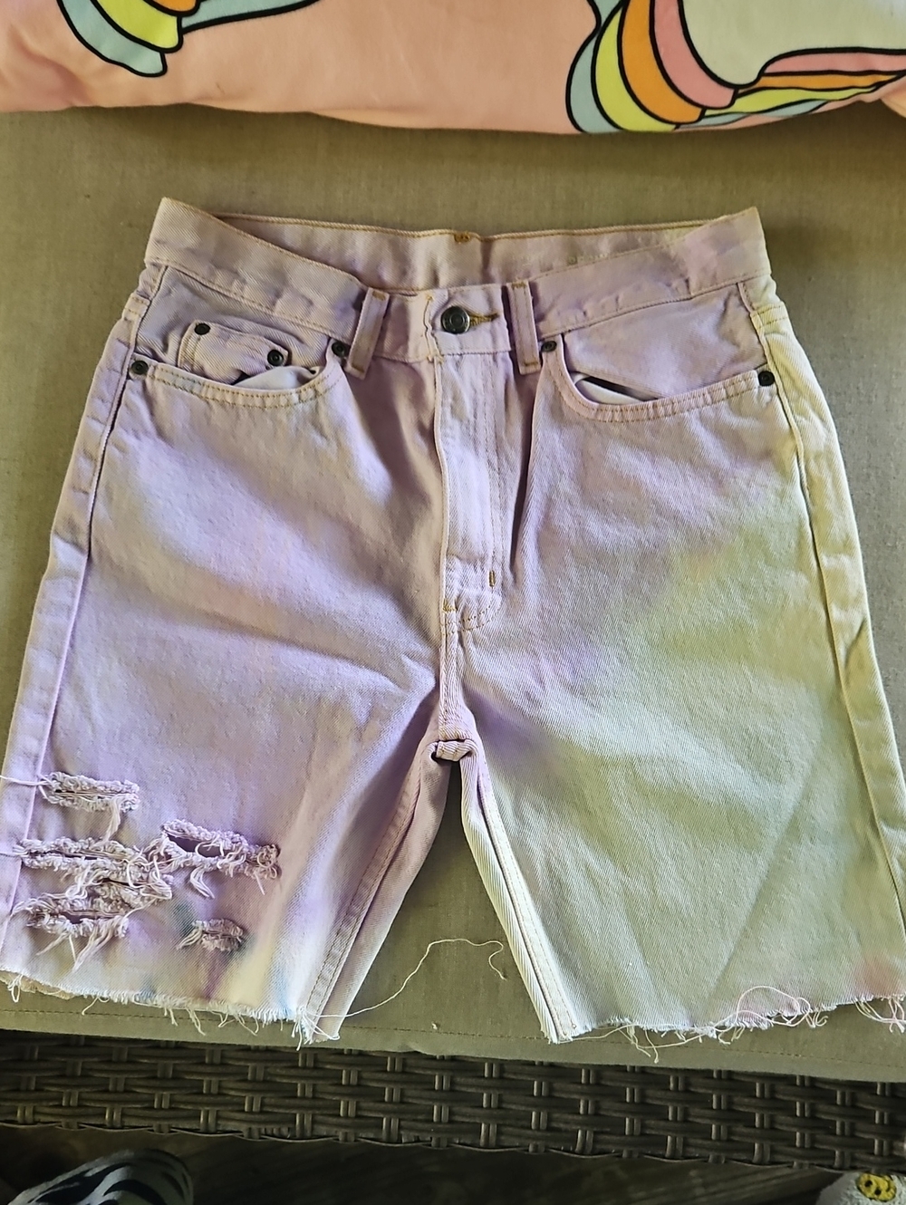 George Lavender Distressed High-Rise Jean Shorts Waist 29